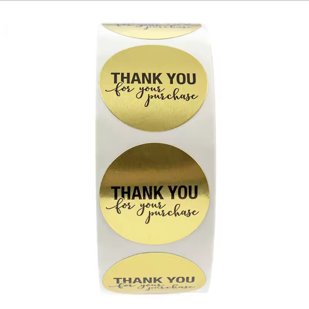 500 Stickers Roll Gold & Black Metallic “ Thank You” Size 1” *Buy Now Price*